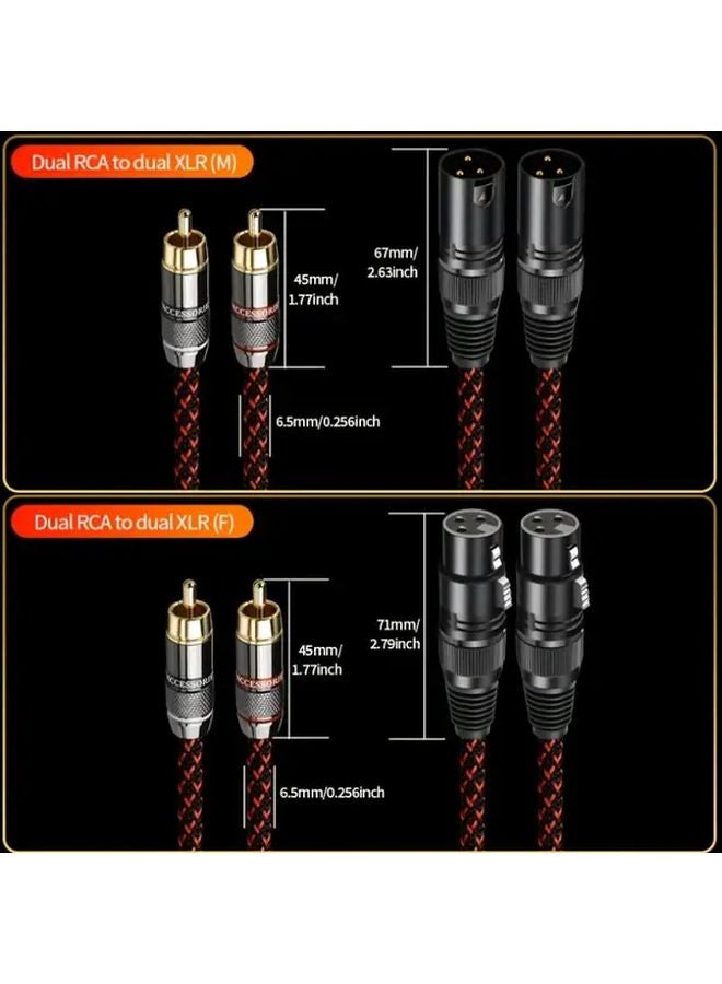كابل صوتي احترافي من XLR ذكر إلى RCA أنثى 2 متر متوازن من الأكسجين الحر OFC لاستوديو DJ والصوت الحي - Image 2